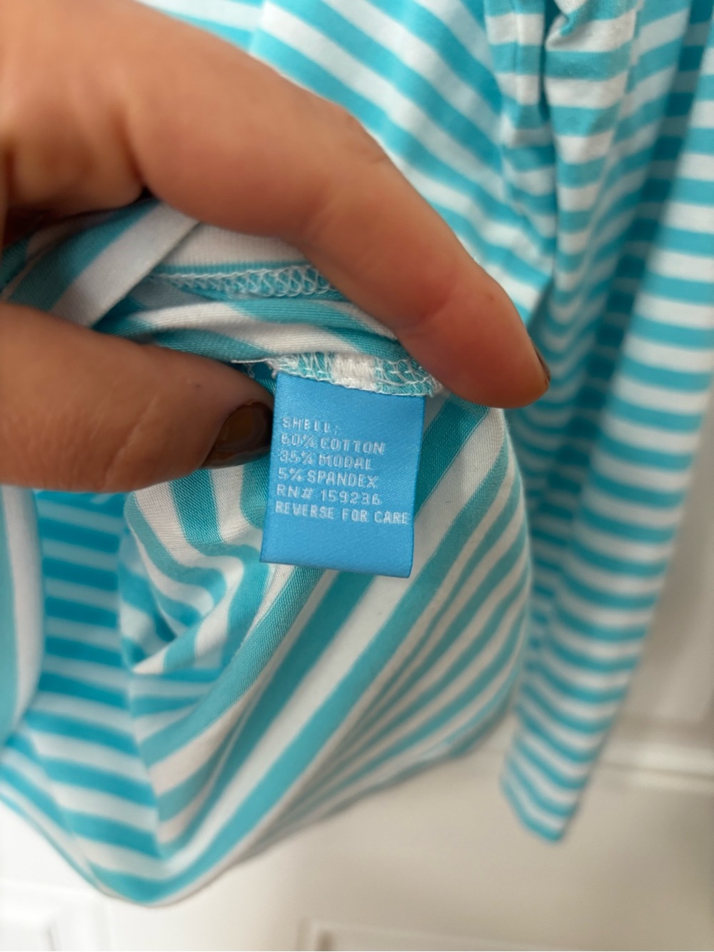J McLaughlin XL striped 3/4 tee white blue preppy modal cotton blend coastal - Picture 4 of 6